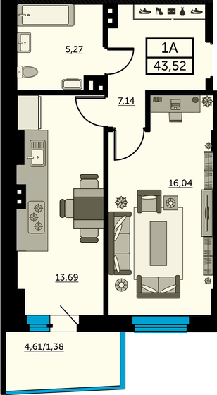 43,2 м², 1-комнатная квартира 6 268 350 ₽ - изображение 1