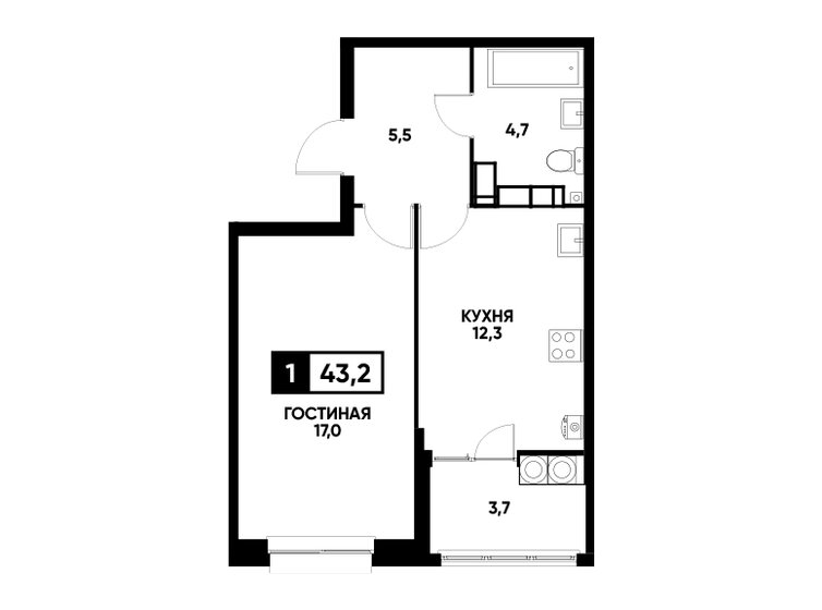 43,2 м², 1-комнатная квартира 4 475 520 ₽ - изображение 1