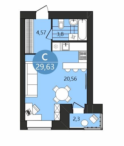 29,6 м², квартира-студия 3 484 800 ₽ - изображение 32