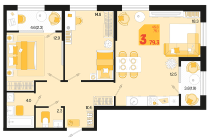 83,2 м², 3-комнатная квартира 8 990 000 ₽ - изображение 81