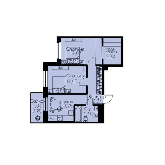 50,6 м², 2-комнатная квартира 9 824 160 ₽ - изображение 1