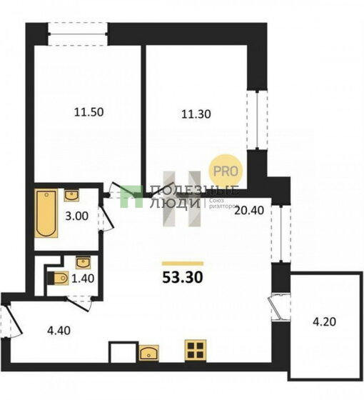 53,3 м², 2-комнатная квартира 4 646 400 ₽ - изображение 1