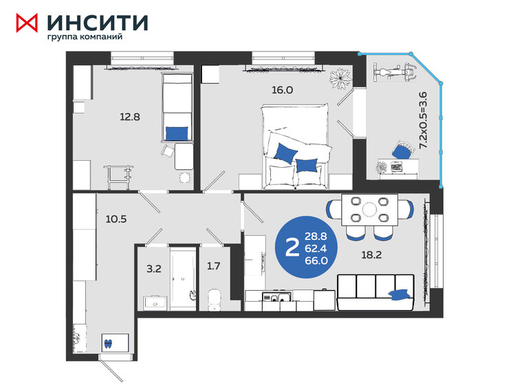 66 м², 2-комнатная квартира 6 620 724 ₽ - изображение 1