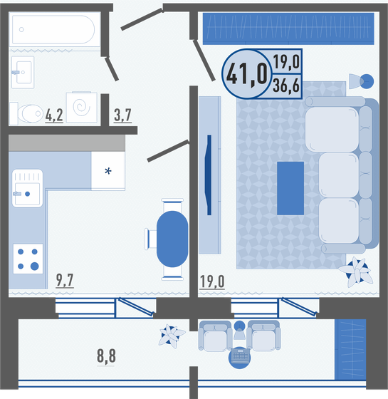 41,2 м², 1-комнатная квартира 3 914 000 ₽ - изображение 11