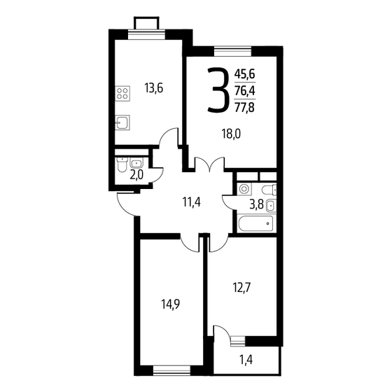 77,8 м², 3-комнатная квартира 16 392 460 ₽ - изображение 1