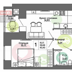 Квартира 40,4 м², 1-комнатная - изображение 1