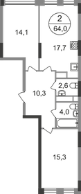 Квартира 64 м², 2-комнатная - изображение 1