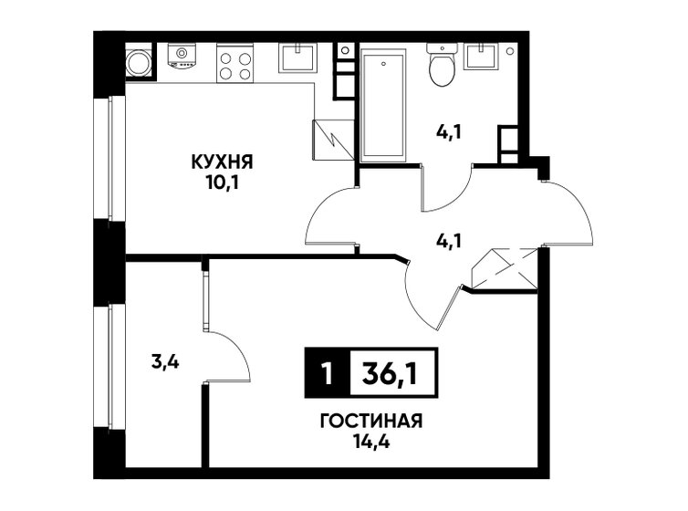 36,1 м², 1-комнатная квартира 3 866 310 ₽ - изображение 13