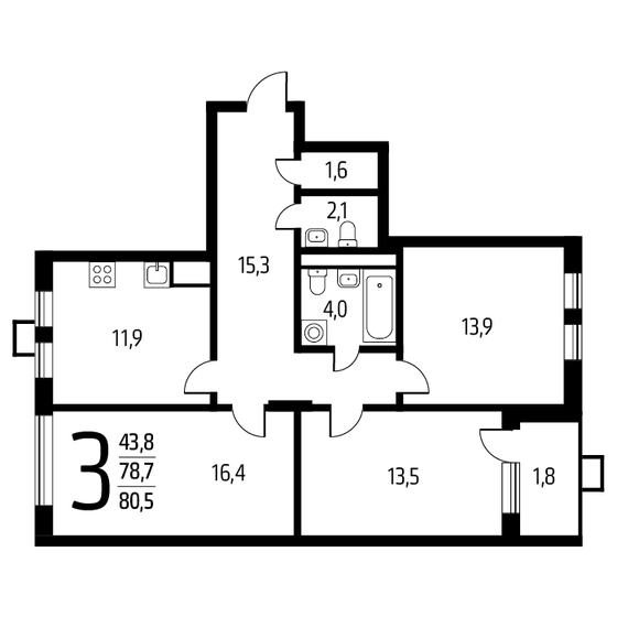 80,5 м², 3-комнатная квартира 18 676 000 ₽ - изображение 1