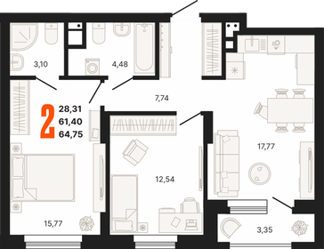 64,8 м², 2-комнатная квартира 8 313 944 ₽ - изображение 1