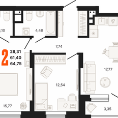 Квартира 64,8 м², 2-комнатная - изображение 2