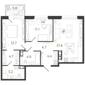 Квартира 69,3 м², 2-комнатная - изображение 1