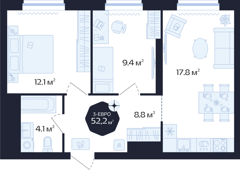 60,3 м², 2-комнатная квартира 9 350 000 ₽ - изображение 14