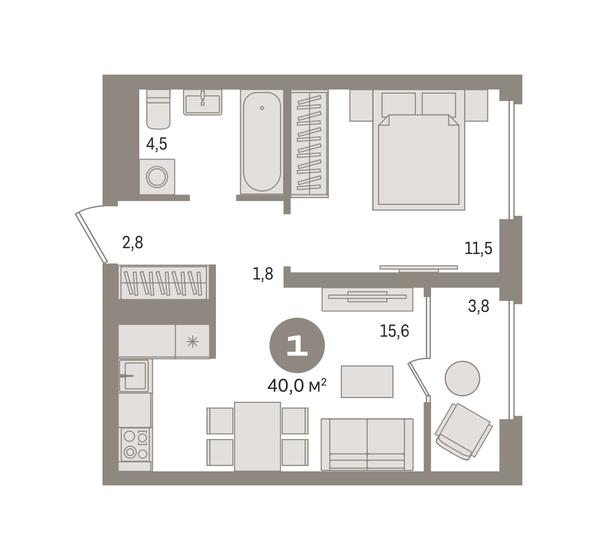 40 м², 1-комнатная квартира 8 170 000 ₽ - изображение 15