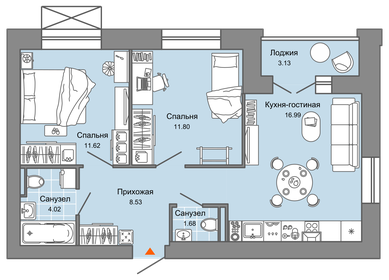 Квартира 56 м², 3-комнатная - изображение 1