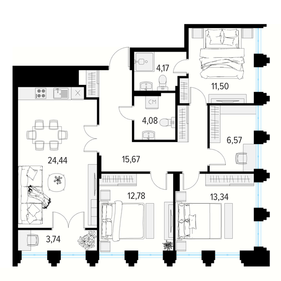 94,4 м², 3-комнатная квартира 16 806 760 ₽ - изображение 1