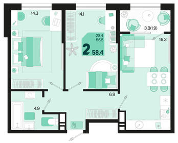 60 м², 2-комнатная квартира 6 800 000 ₽ - изображение 70