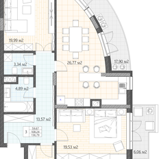Квартира 136,8 м², 3-комнатные - изображение 4