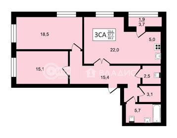 Квартира 89,2 м², 3-комнатная - изображение 1