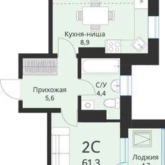 Квартира 61,3 м², 2-комнатная - изображение 2