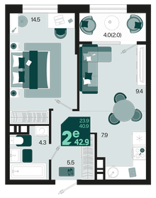 43,9 м², 2-комнатная квартира 4 250 000 ₽ - изображение 113