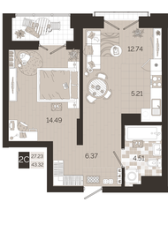 Квартира 43,3 м², 2-комнатная - изображение 1