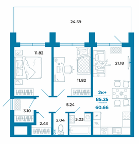 Квартира 60,7 м², 2-комнатная - изображение 1