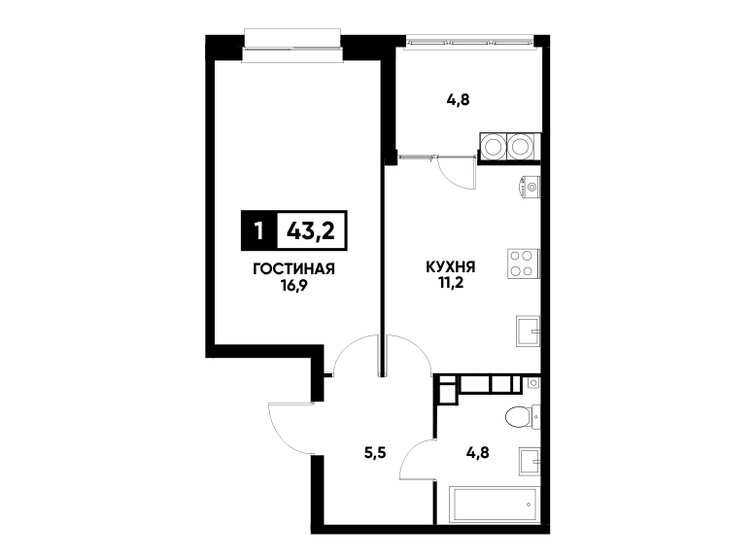 43,2 м², 1-комнатная квартира 4 594 320 ₽ - изображение 1