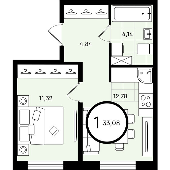 33,1 м², 1-комнатная квартира 4 506 160 ₽ - изображение 1