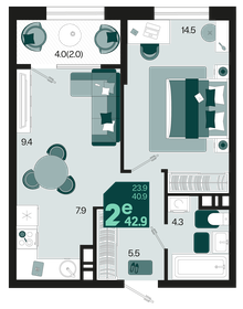 44 м², 2-комнатная квартира 3 800 000 ₽ - изображение 66