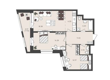 Квартира 77,3 м², 3-комнатная - изображение 1