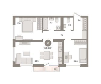 Квартира 63,8 м², 2-комнатная - изображение 1