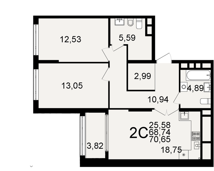 70,7 м², 2-комнатная квартира 7 453 575 ₽ - изображение 1