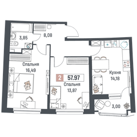 Квартира 58 м², 2-комнатная - изображение 1