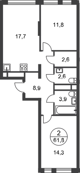 61,8 м², 2-комнатная квартира 18 144 660 ₽ - изображение 1