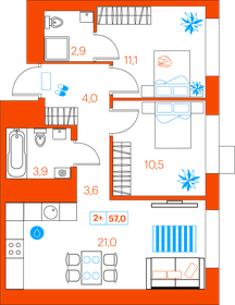 63,3 м², 2-комнатная квартира 6 500 000 ₽ - изображение 64