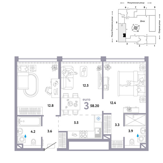 58,2 м², 3-комнатная квартира 23 990 000 ₽ - изображение 1
