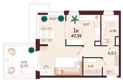 48,2 м², 1-комнатная квартира 24 020 000 ₽ - изображение 15