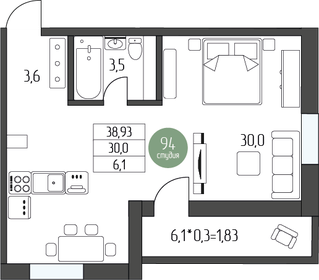43,2 м², квартира-студия 5 761 640 ₽ - изображение 21