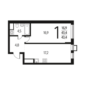 43,4 м², 1-комнатная квартира 10 572 240 ₽ - изображение 6