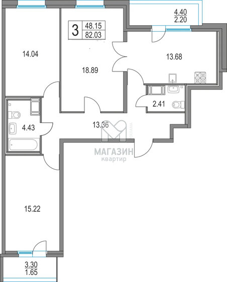 82 м², 3-комнатная квартира 19 445 000 ₽ - изображение 1