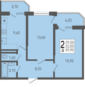 Квартира 59,9 м², 2-комнатная - изображение 1