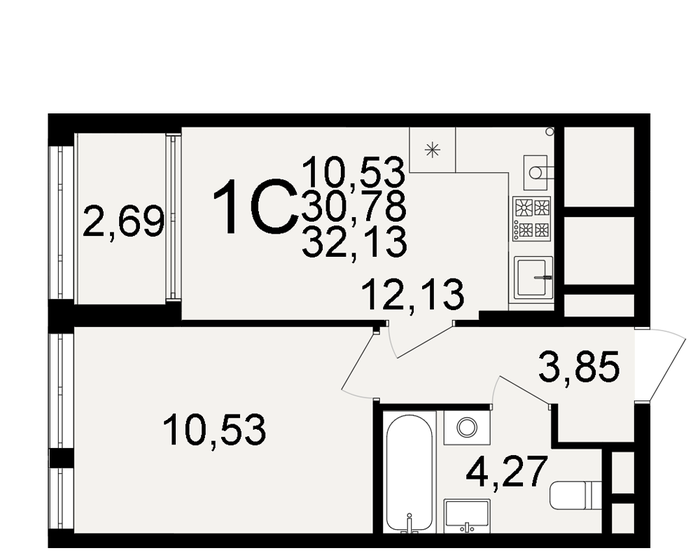 32,1 м², 1-комнатная квартира 3 020 220 ₽ - изображение 1