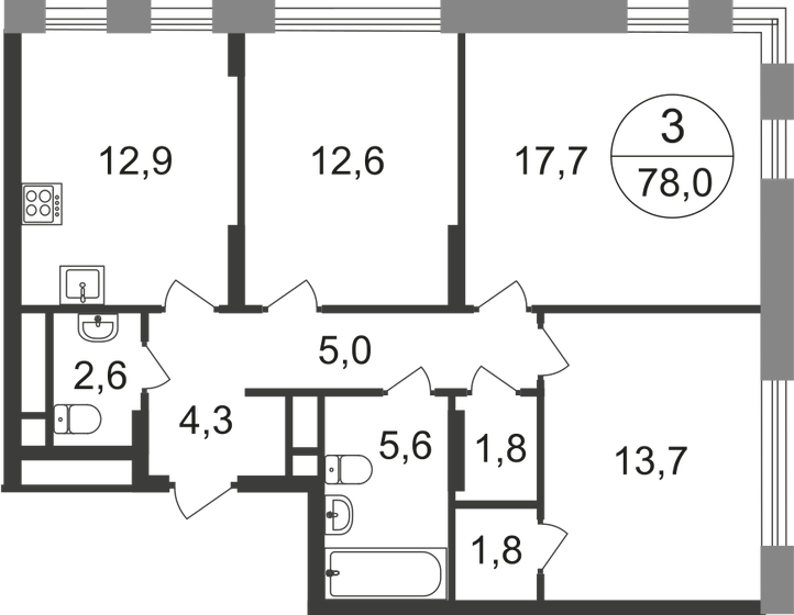 78 м², 3-комнатная квартира 17 694 132 ₽ - изображение 1