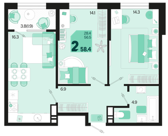 60,3 м², 2-комнатная квартира 8 562 600 ₽ - изображение 14