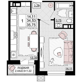 Квартира 35,8 м², 1-комнатная - изображение 1