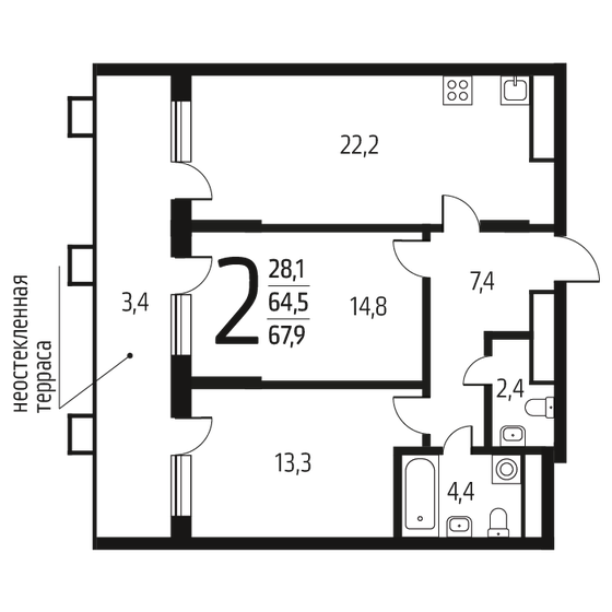 67,9 м², 2-комнатная квартира 16 228 100 ₽ - изображение 1