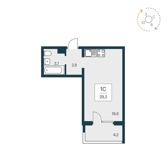 29,3 м², квартира-студия 3 577 100 ₽ - изображение 1