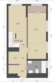 Квартира 53,8 м², 1-комнатная - изображение 1
