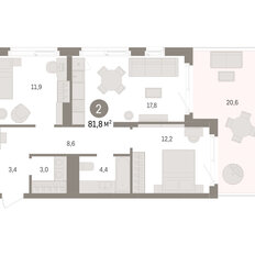 Квартира 81,8 м², 2-комнатная - изображение 2